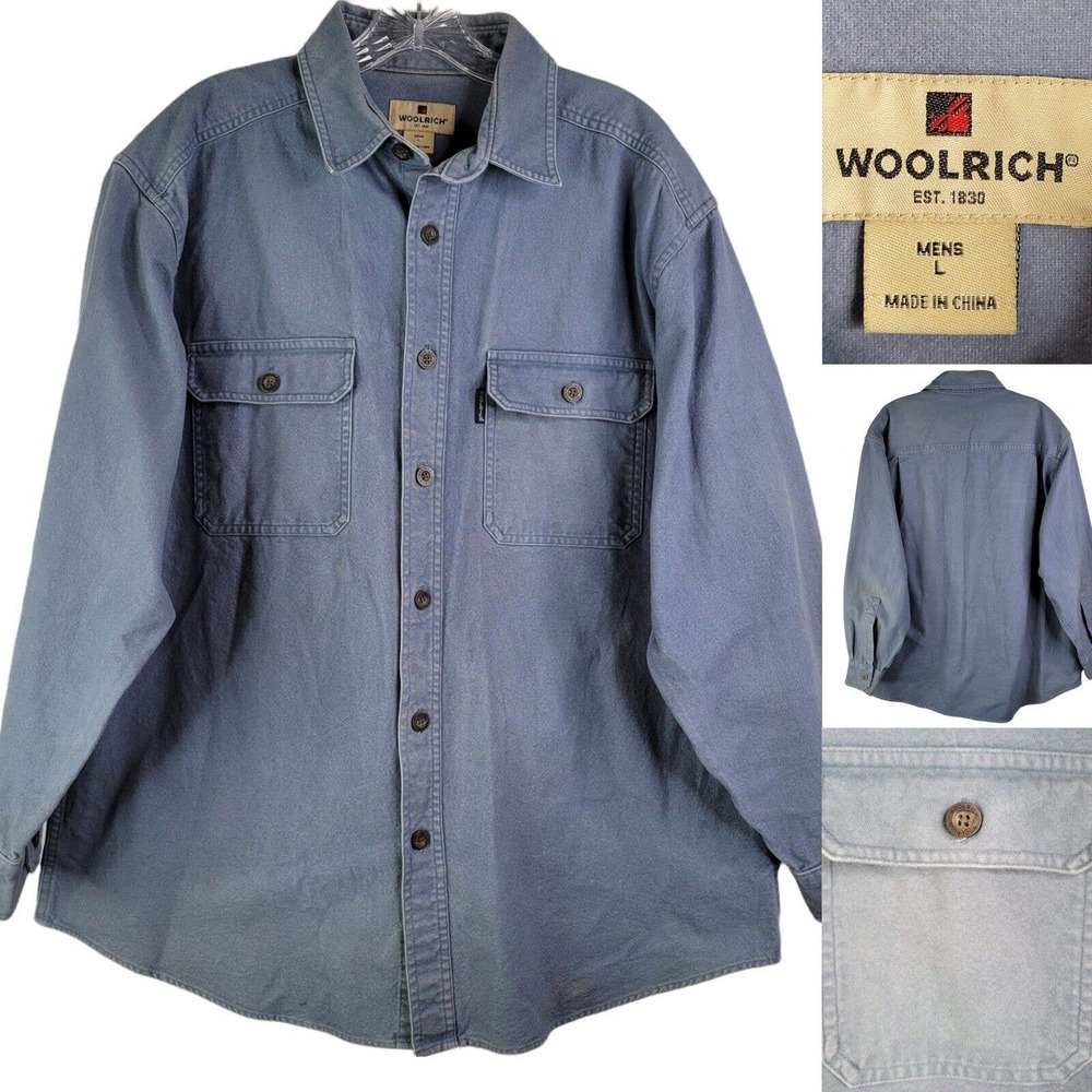 Woolrich Mens Shirt Large Slate Blue Flannel Button Down Long Sleeve Chamois